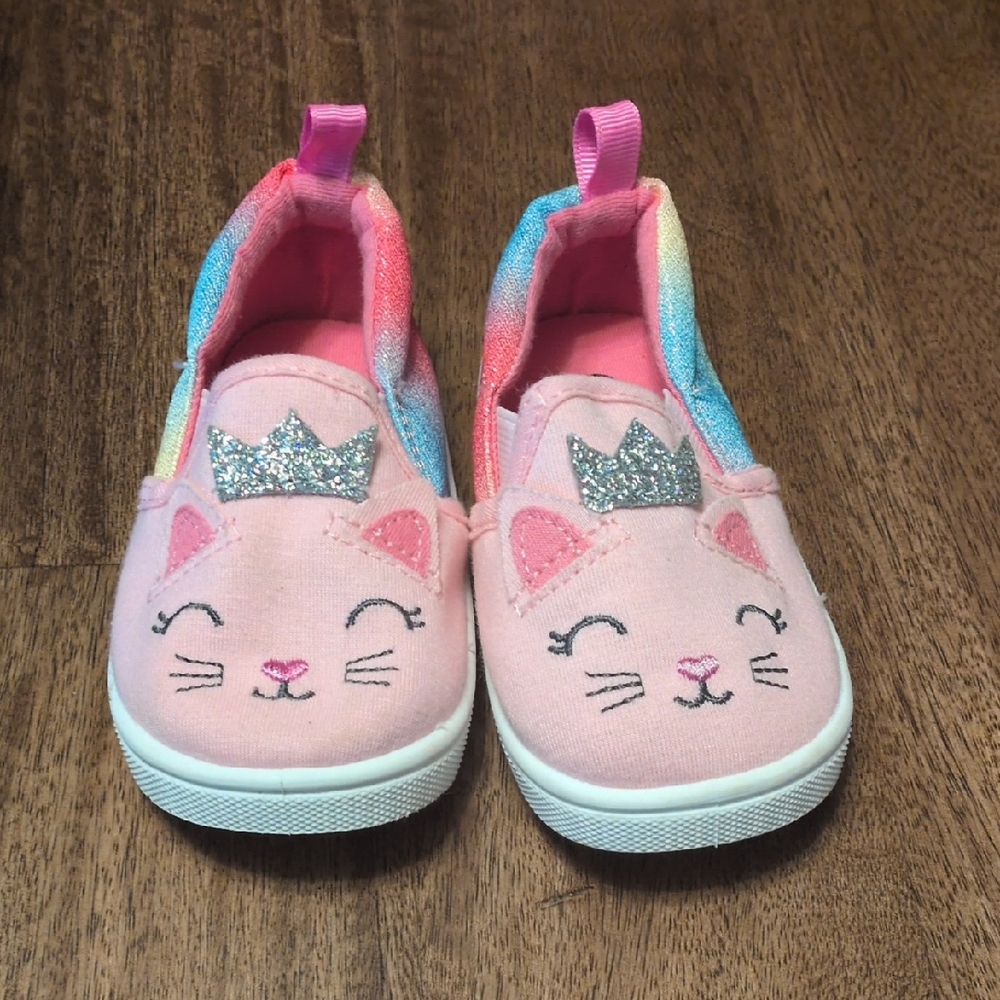 Kids Pink Cat Slip-On Shoes